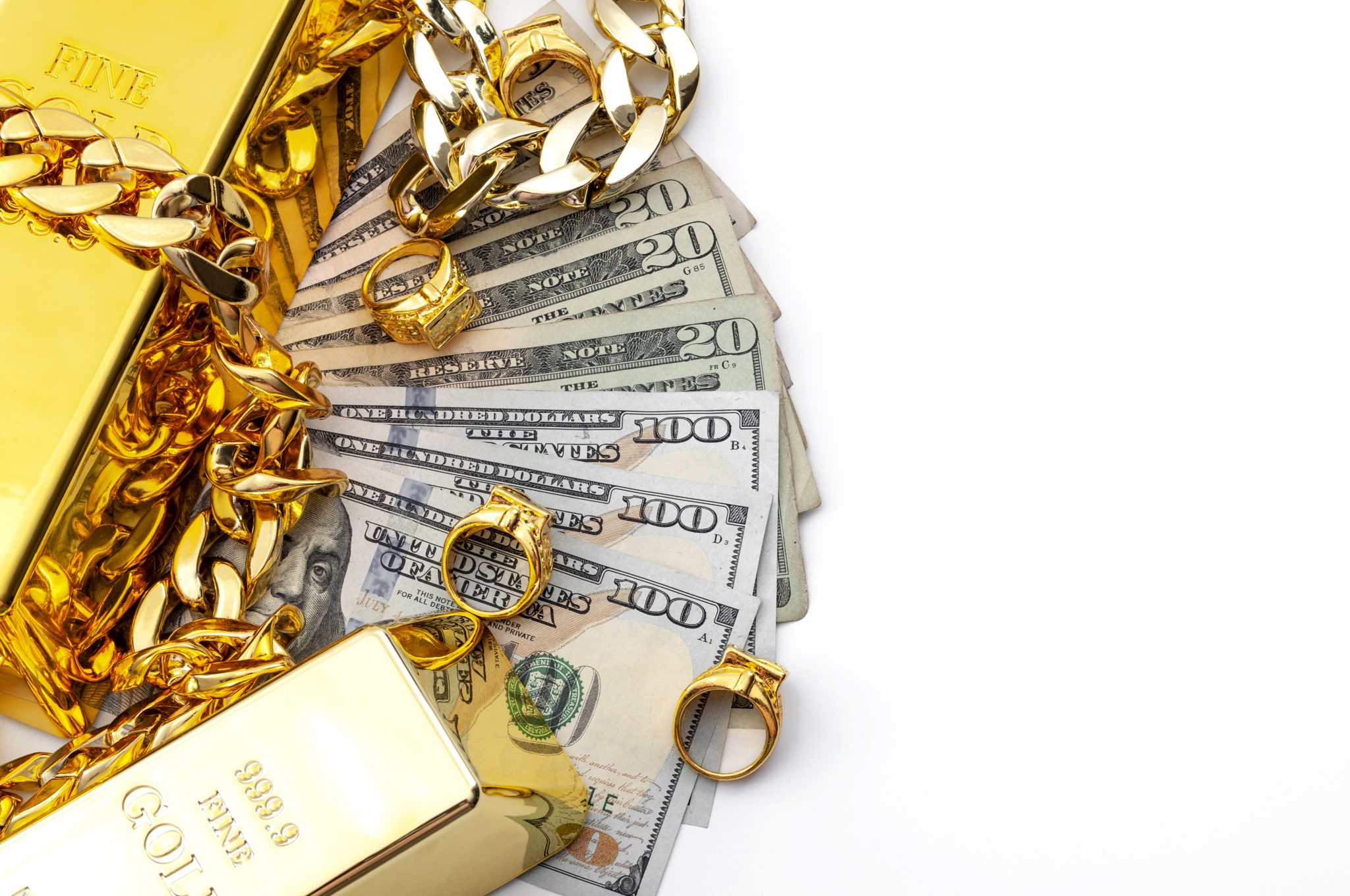 Jewelry buyer, pawn shop and buy and sell precious metals concept theme 